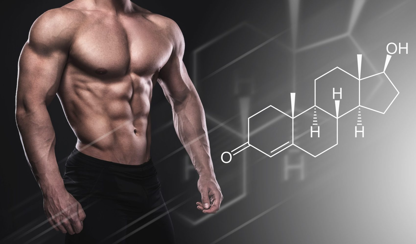 Illustration of testosterone molecules improving male vitality and sexual health